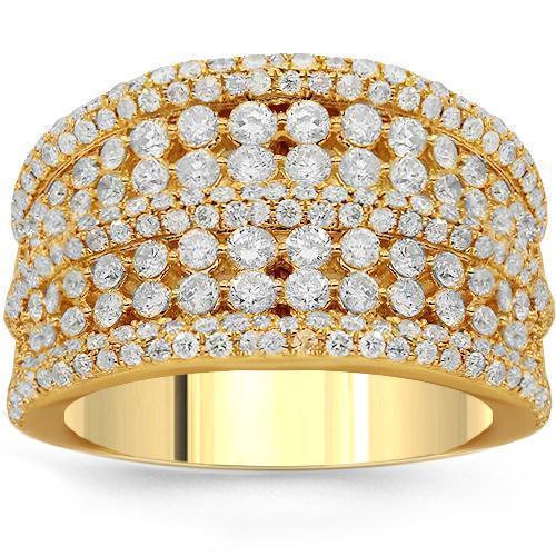 14K Solid Yellow Gold Womens Diamond Cocktail Ring 2.09 Ctw