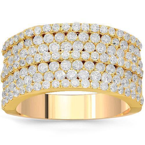 14K Solid Yellow Gold Womens Diamond Cocktail Ring 2.09 Ctw