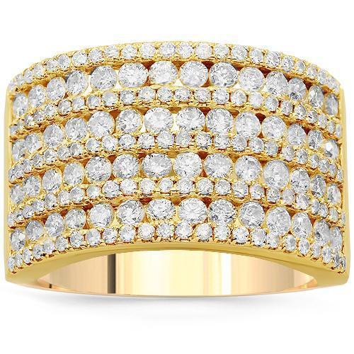 14K Solid Yellow Gold Womens Diamond Cocktail Ring 2.15 Ctw