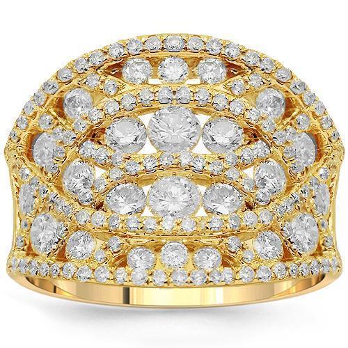 14K Solid Yellow Gold Womens Diamond Cocktail Ring 2.20 Ctw