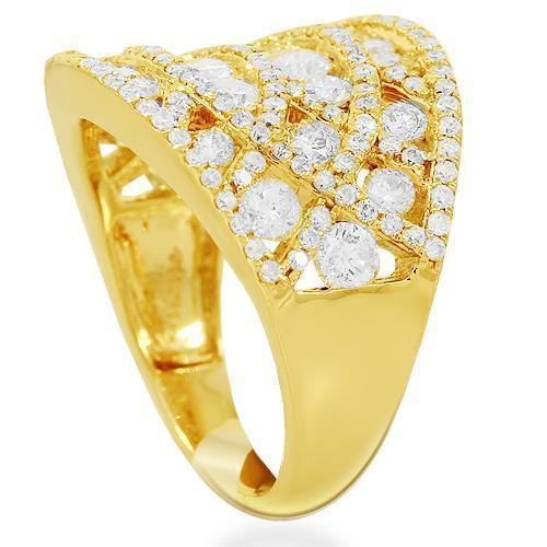 14K Solid Yellow Gold Womens Diamond Cocktail Ring 2.20 Ctw