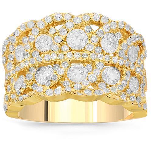 14K Solid Yellow Gold Womens Diamond Cocktail Ring 2.33 Ctw