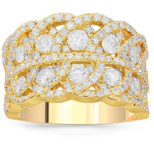 14K Solid Yellow Gold Womens Diamond Cocktail Ring 2.33 Ctw