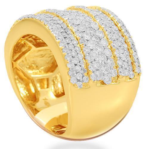 14K Solid Yellow Gold Womens Diamond Cocktail Ring 2.42 Ctw