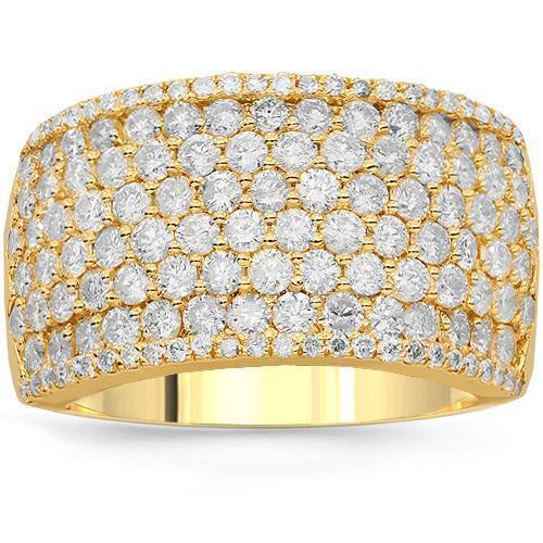 14K Solid Yellow Gold Womens Diamond Cocktail Ring 2.58 Ctw