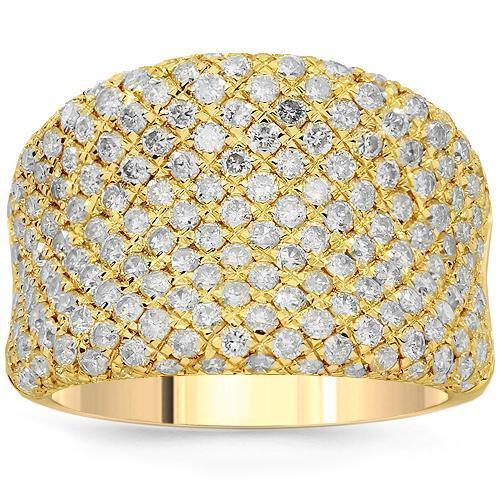 14K Solid Yellow Gold Womens Diamond Cocktail Ring 2.71 Ctw