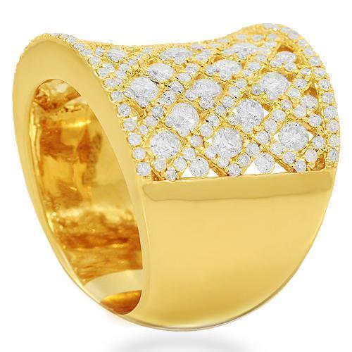 14K Solid Yellow Gold Womens Diamond Cocktail Ring 2.79 Ctw