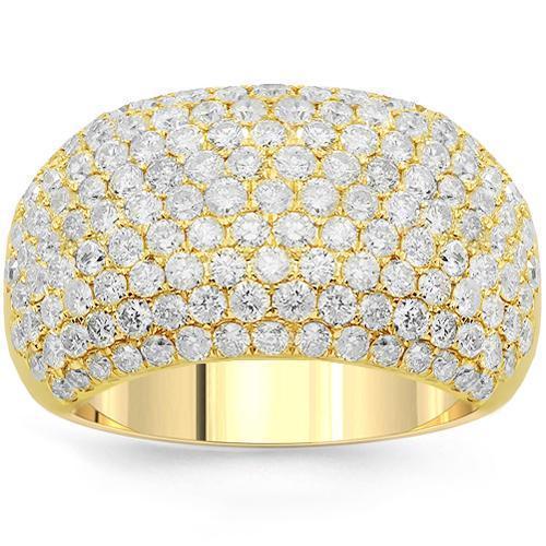 14K Solid Yellow Gold Womens Diamond Cocktail Ring 3.13 Ctw