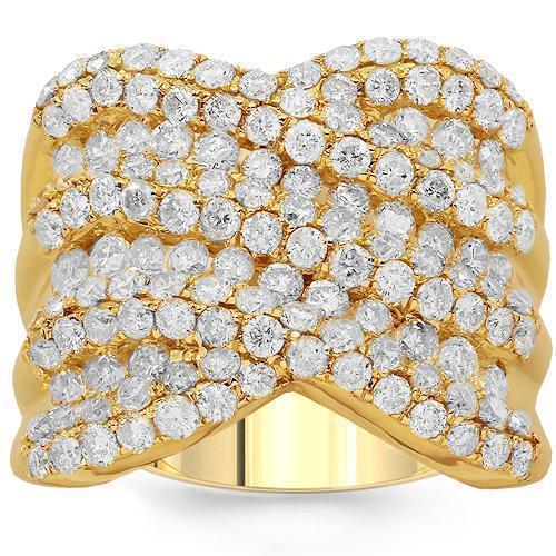 14K Solid Yellow Gold Womens Diamond Cocktail Ring 3.21 Ctw