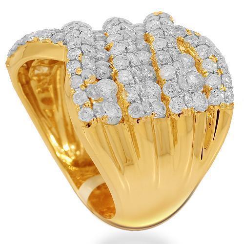 14K Solid Yellow Gold Womens Diamond Cocktail Ring 3.21 Ctw