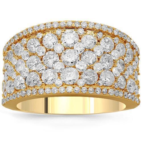 14K Solid Yellow Gold Womens Diamond Cocktail Ring 3.35 Ctw