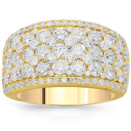 14K Solid Yellow Gold Womens Diamond Cocktail Ring 3.68 Ctw