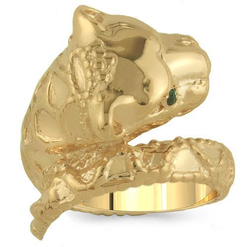 14K Solid Yellow Gold Womens Emerald Tiger Animal Ring 0.06 Ctw