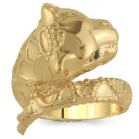 Thumbnail for 14K Solid Yellow Gold Womens Emerald Tiger Animal Ring 0.06 Ctw
