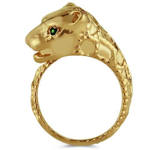 14K Solid Yellow Gold Womens Emerald Tiger Animal Ring 0.06 Ctw
