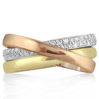 Thumbnail for 14K Three Tone Solid Gold Womens Diamond Ring 0.79 Ctw