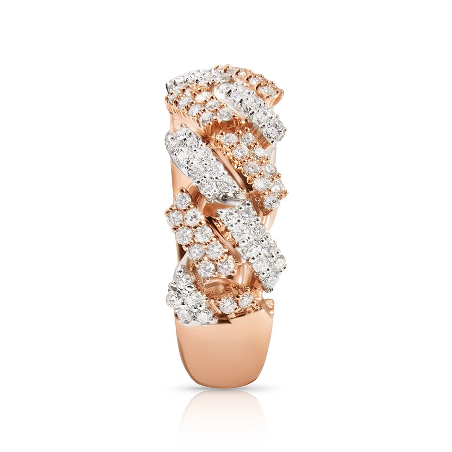 14K Two Tone Gold Diamond Cuban Link Half Band Ring 1.18 Ctw