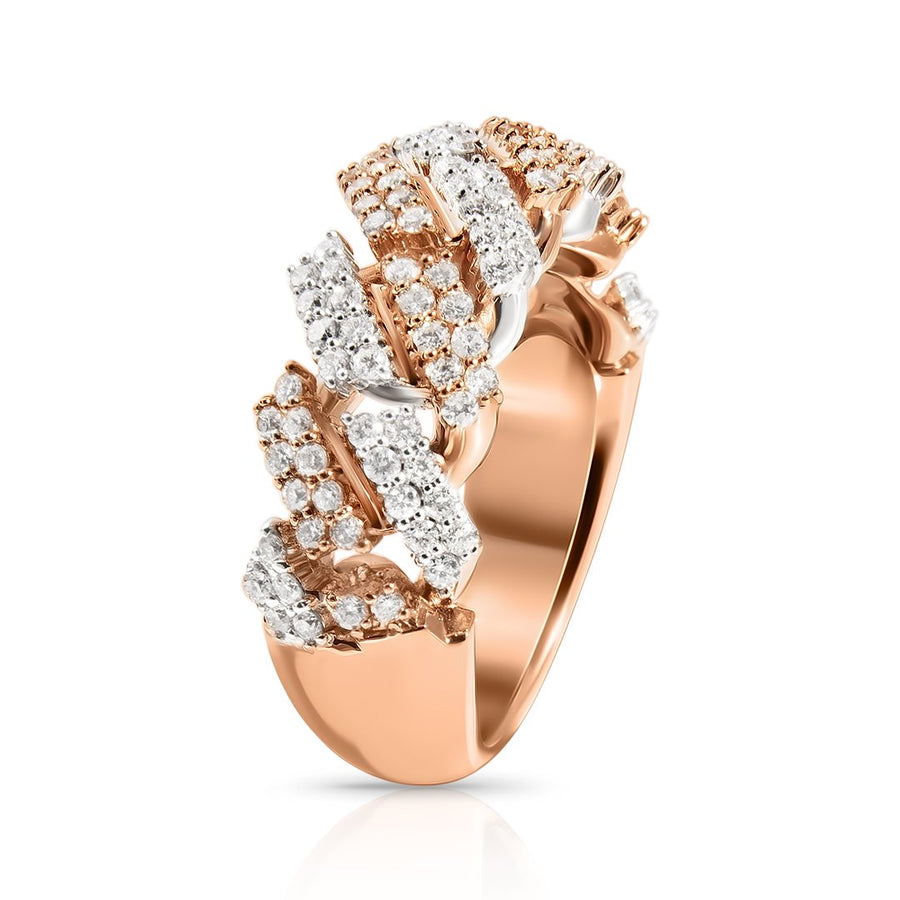 14K Two Tone Gold Diamond Cuban Link Half Band Ring 1.18 Ctw
