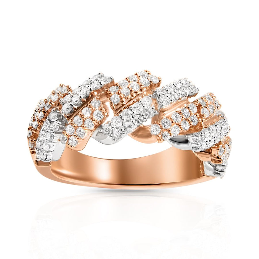 14K Two Tone Gold Diamond Cuban Link Half Band Ring 1.18 Ctw