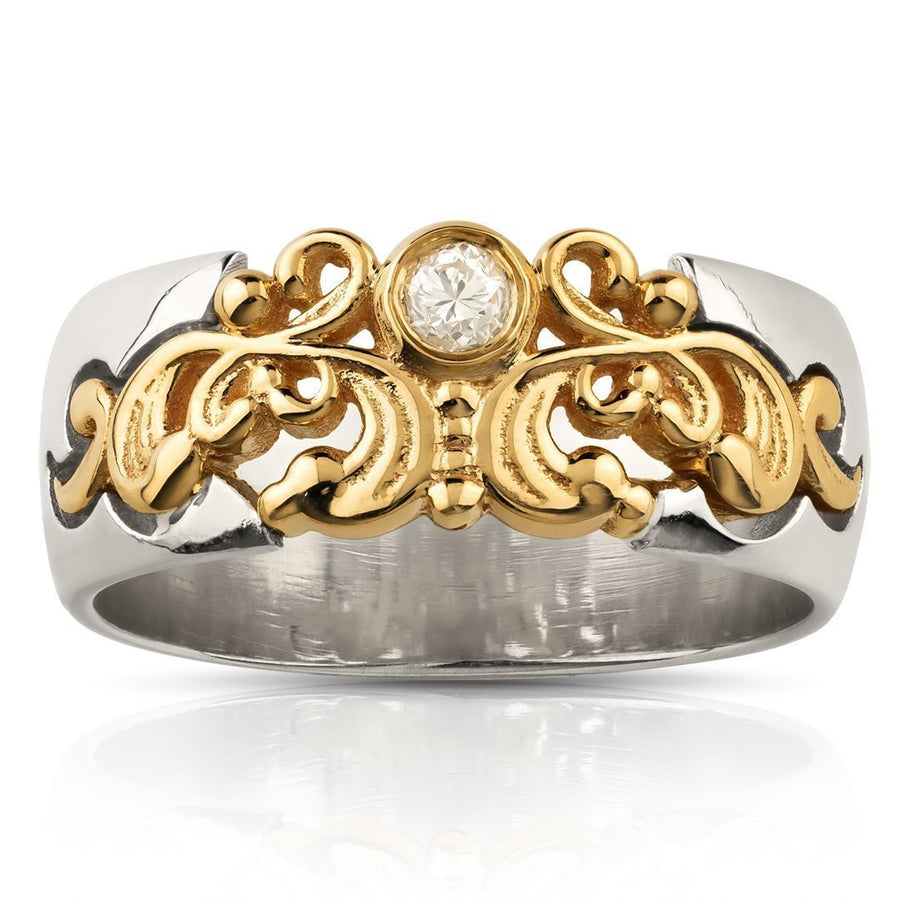 14k Two Tone Gold Vintage Diamond Ring 0.05 Ctw