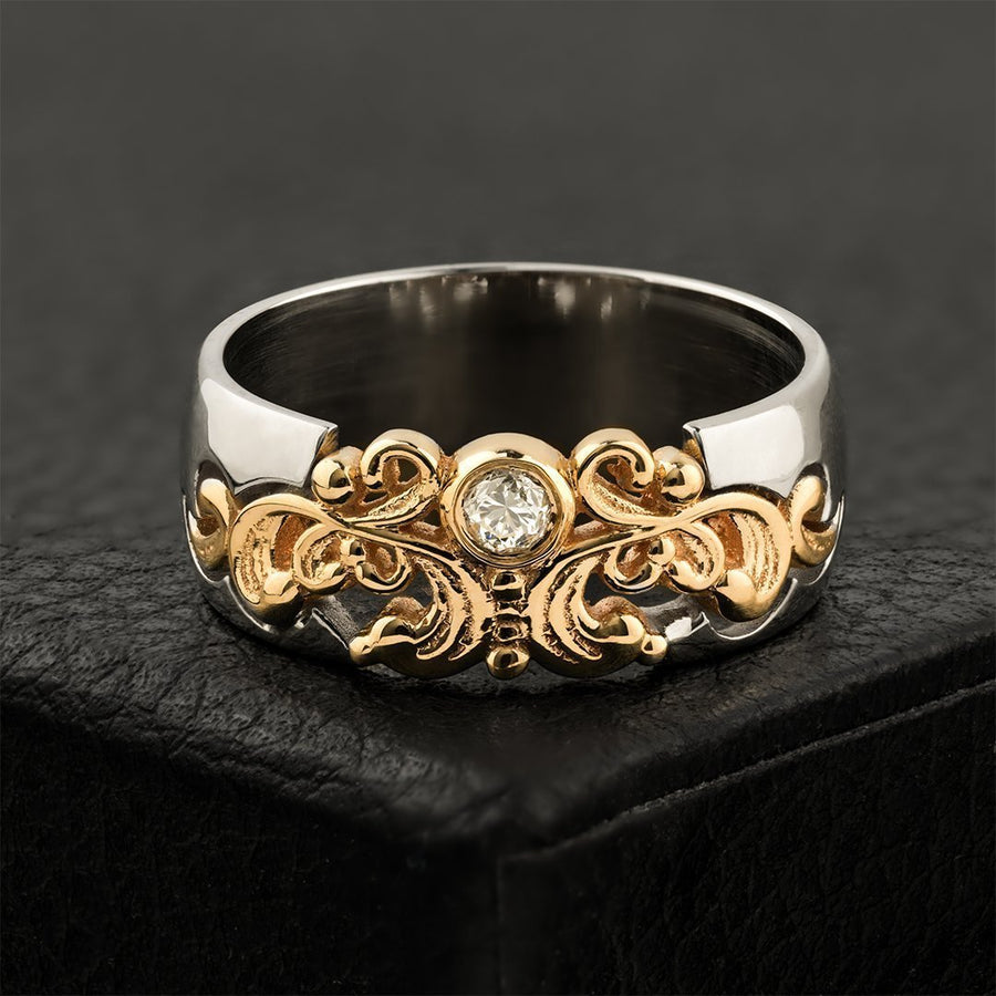 14k Two Tone Gold Vintage Diamond Ring 0.05 Ctw