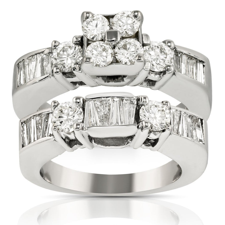 14K White Gold Diamond Bridal Ring Set 3.03 Ctw