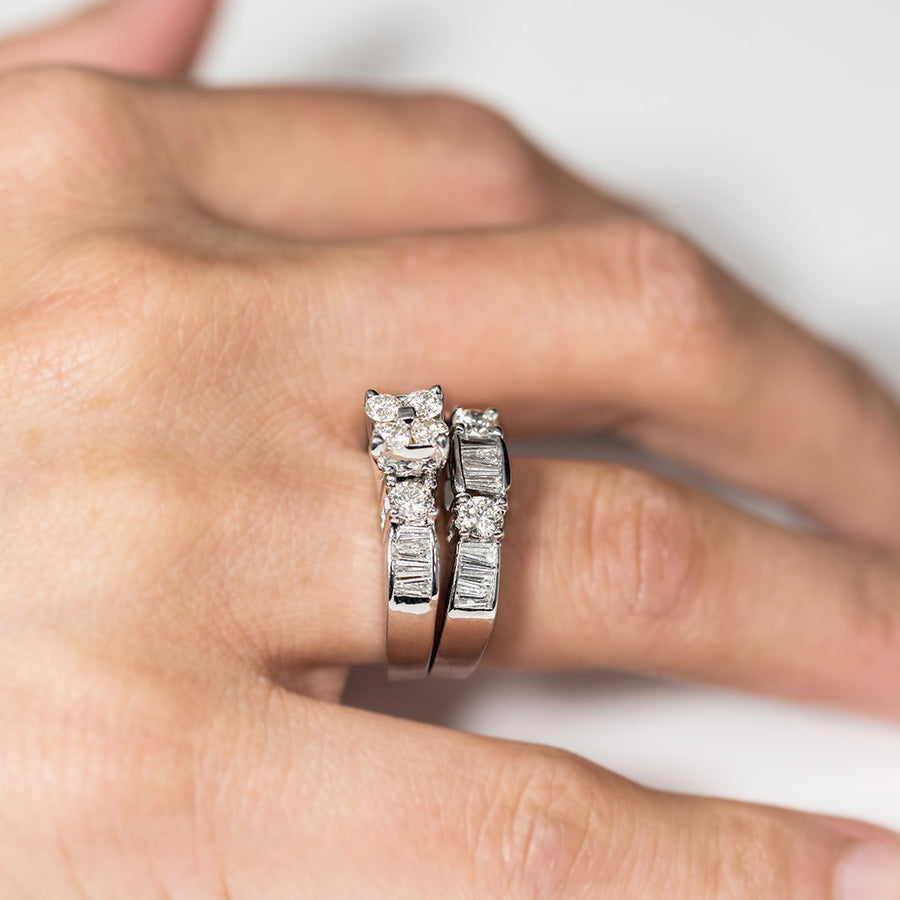 14K White Gold Diamond Bridal Ring Set 3.03 Ctw