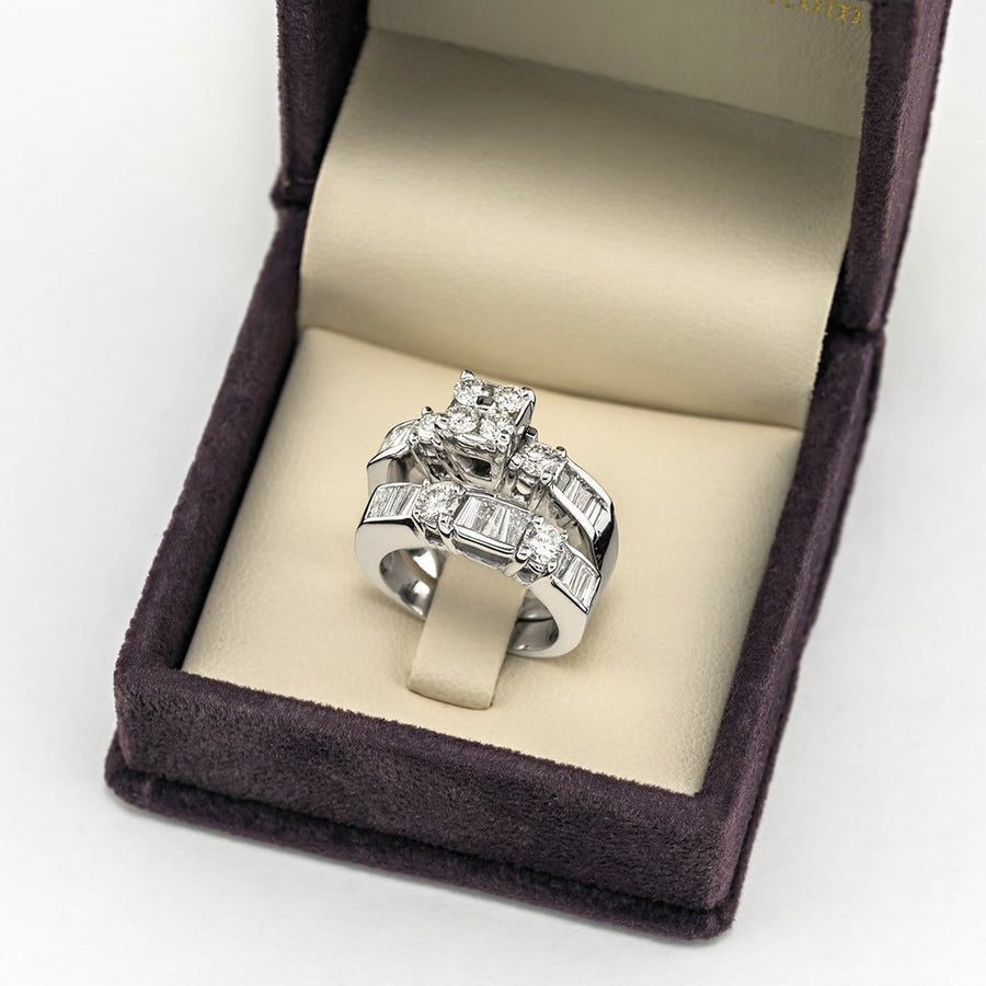14K White Gold Diamond Bridal Ring Set 3.03 Ctw