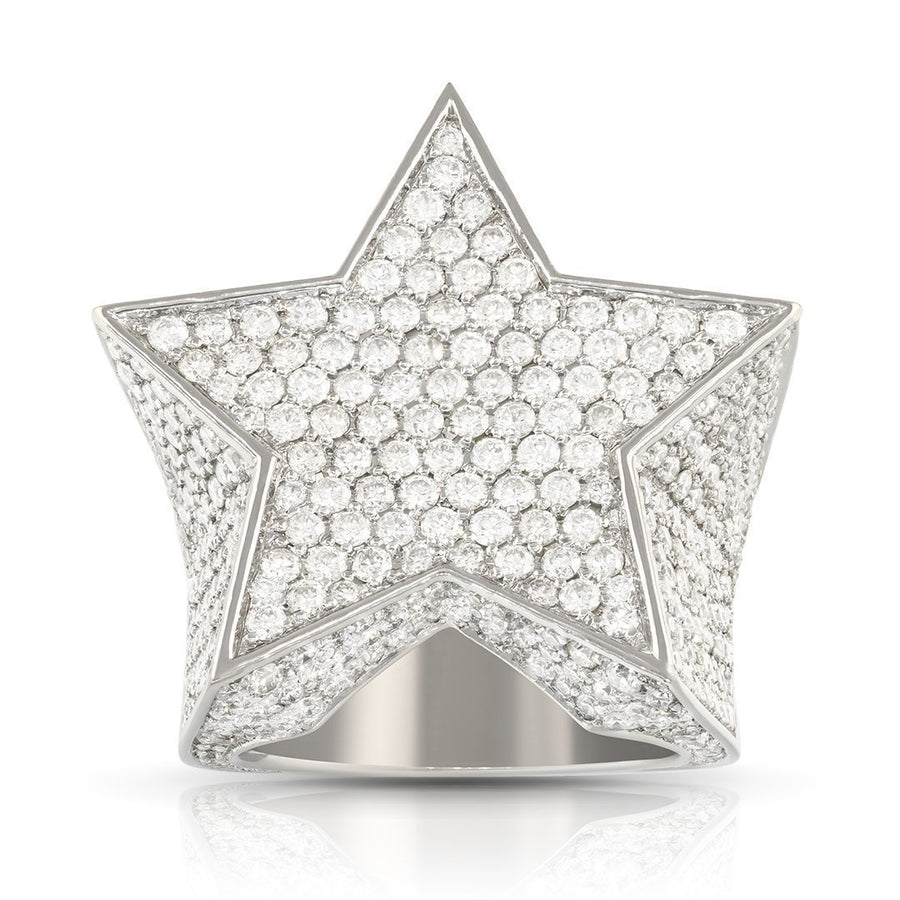 14k White Gold Diamond Star Pinky Ring 5.28 Ctw