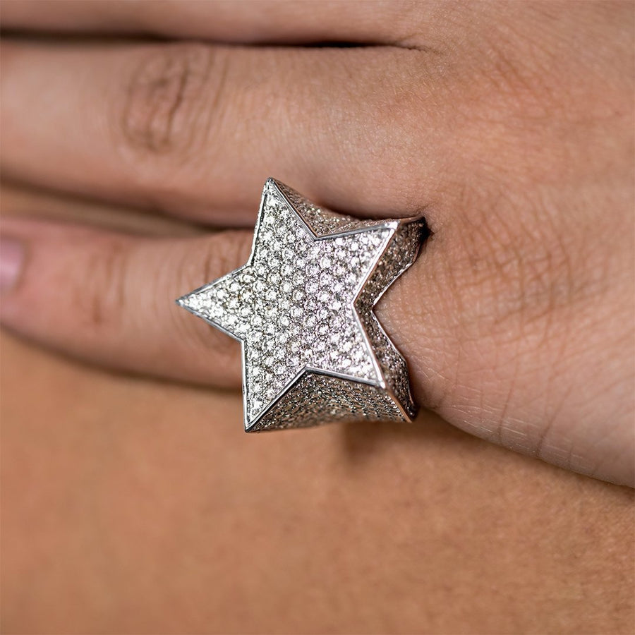 14k White Gold Diamond Star Pinky Ring 5.28 Ctw