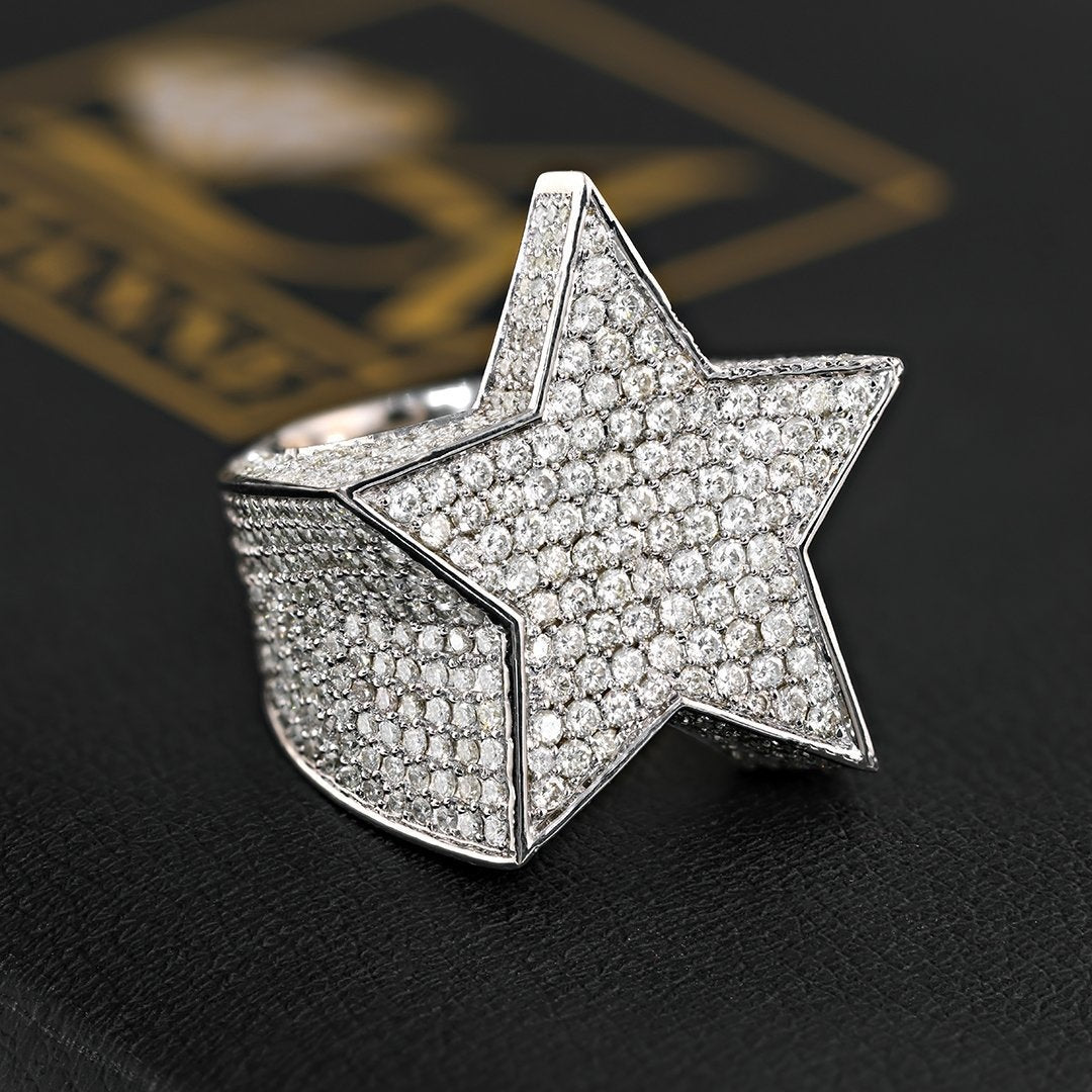 14k White Gold Diamond Star Pinky Ring 5.28 Ctw