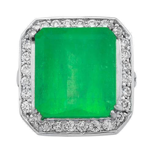 14k White Gold Emerald Diamond Cocktail Ring 20.25ctw.