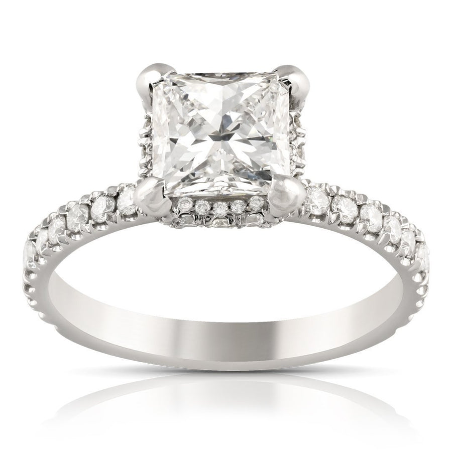 14k White Gold Princess Cut Center Stone Diamond Engagement Ring 3.20 Ctw