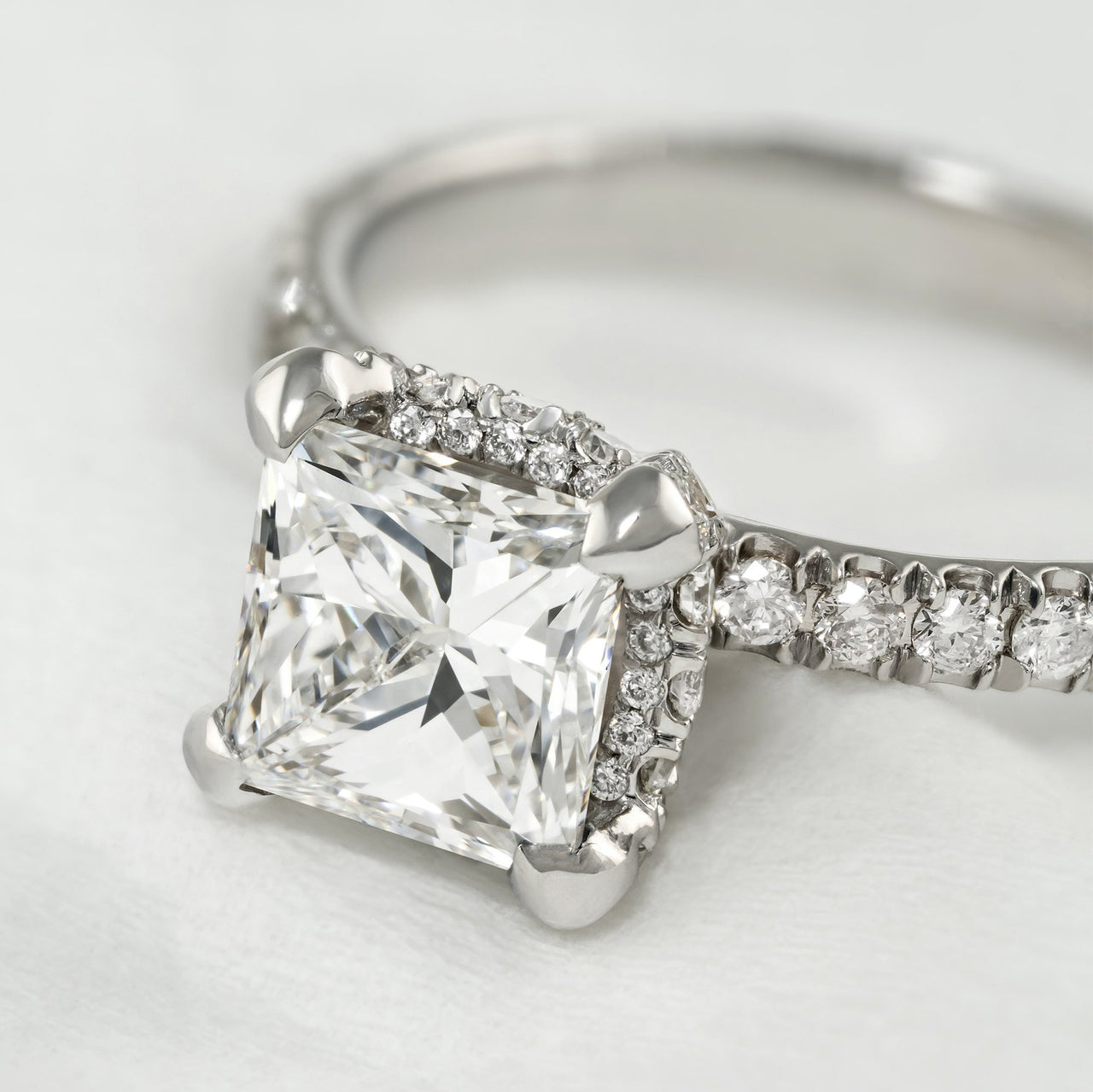 14k White Gold Princess Cut Center Stone Diamond Engagement Ring 3.20 Ctw