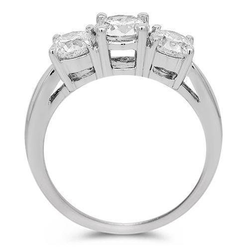 14K White Gold Three Stone Diamond Engagement Ring 1.75 Ctw