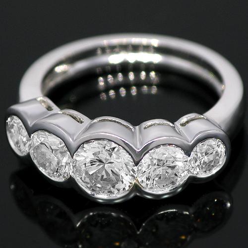 14K White Solid Gold Clarity Enhanced Five Stone Diamond  Anniversary Ring  2.59 Ctw