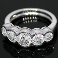 Thumbnail for 14K White Solid Gold Clarity Enhanced Five Stone Diamond  Anniversary Ring  2.59 Ctw