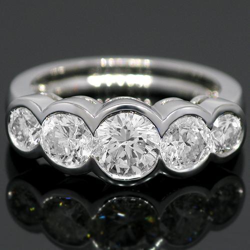 14K White Solid Gold Clarity Enhanced Five Stone Diamond  Anniversary Ring  2.59 Ctw