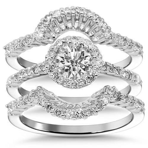 14K White Solid Gold Diamond Bridal Ring Set 1.40 Ctw