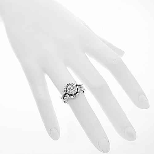 14K White Solid Gold Diamond Bridal Ring Set 1.40 Ctw