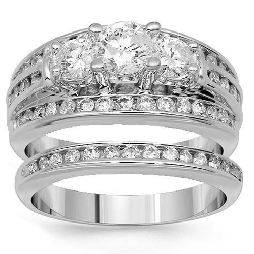 14K White Solid Gold Diamond Bridal Ring Set 1.60 Ctw