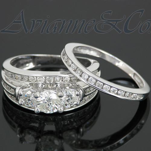 14K White Solid Gold Diamond Bridal Ring Set 1.60 Ctw