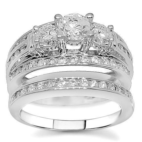 14K White Solid Gold Diamond Bridal Ring Set 1.60 Ctw