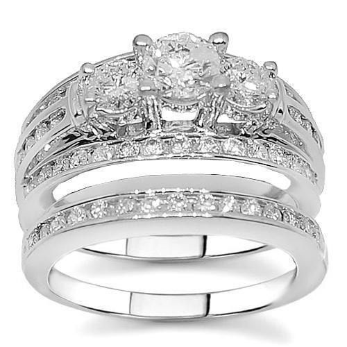 14K White Solid Gold Diamond Bridal Ring Set 1.60 Ctw