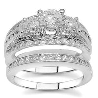 Thumbnail for 14K White Solid Gold Diamond Bridal Ring Set 1.60 Ctw