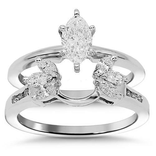 14K White Solid Gold Diamond Bridal Ring Set 1 Ctw