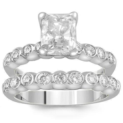 14K White Solid Gold Diamond Bridal Ring Set 3.03 Ctw