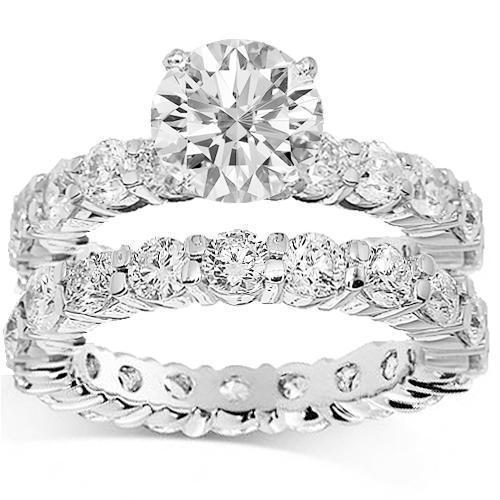14K White Solid Gold Diamond Bridal Ring Set 8.52 Ctw
