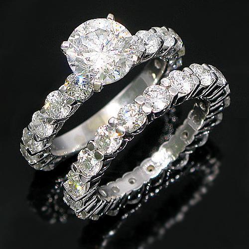 14K White Solid Gold Diamond Bridal Ring Set 8.52 Ctw