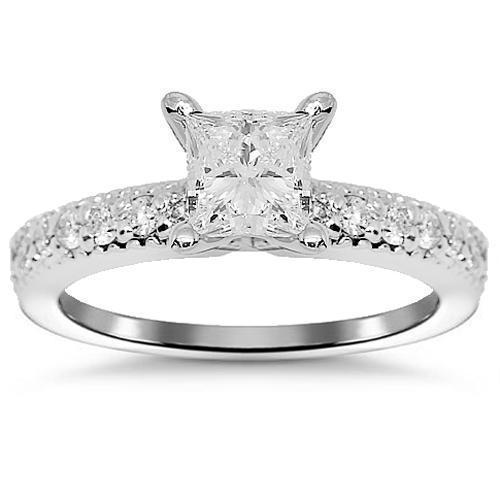 14K White Solid Gold Diamond Engagement Ring 0.76 Ctw